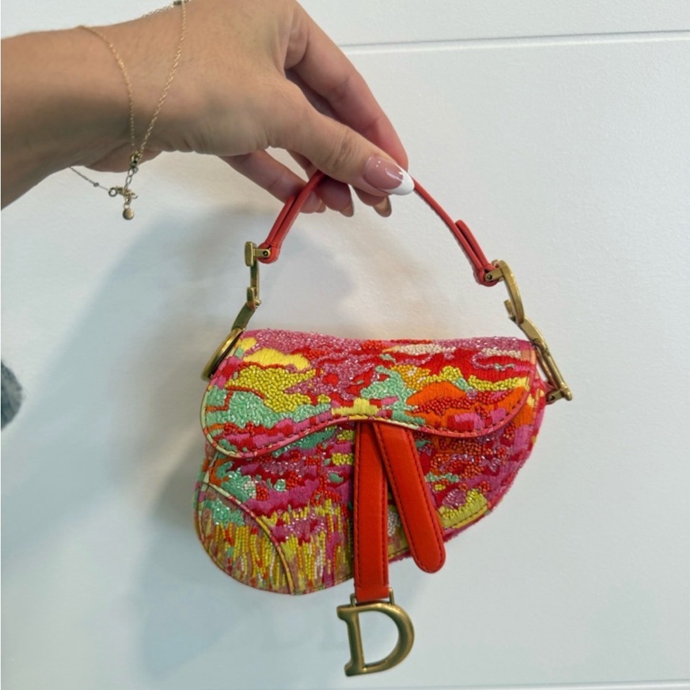 Dior Multicolor Mini Beaded Saddle Bag